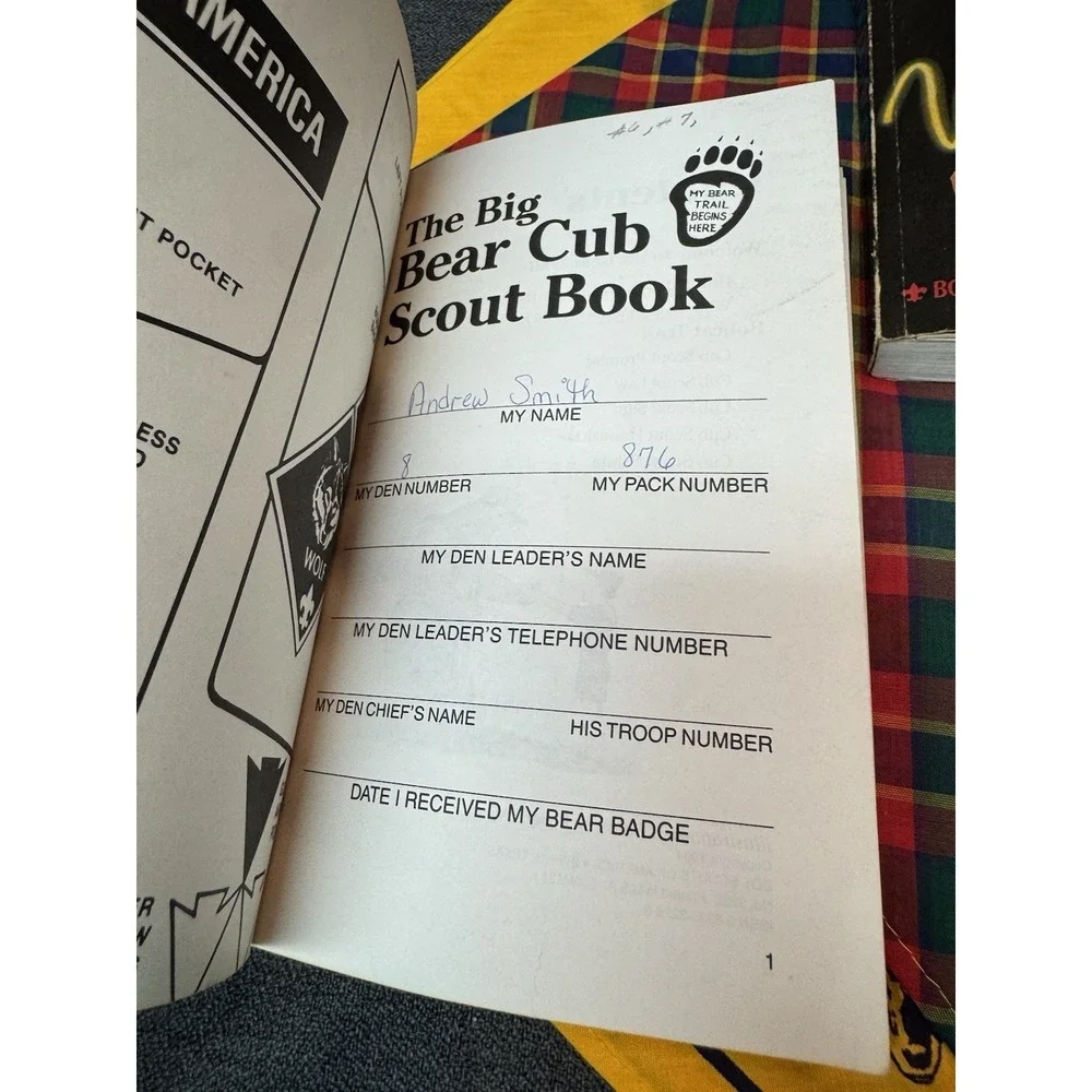 Vintage 80's Boy Cubs Scout Lot 3 Books Scarfs & Accessories Bear Wolf Webelos